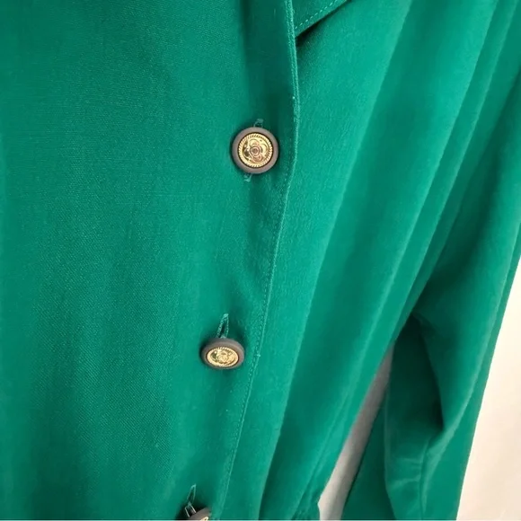 Vintage 80s | Green Classy Midi Long Sleeve Dress Gold Buttons | Size Medium - Picture 6 of 11